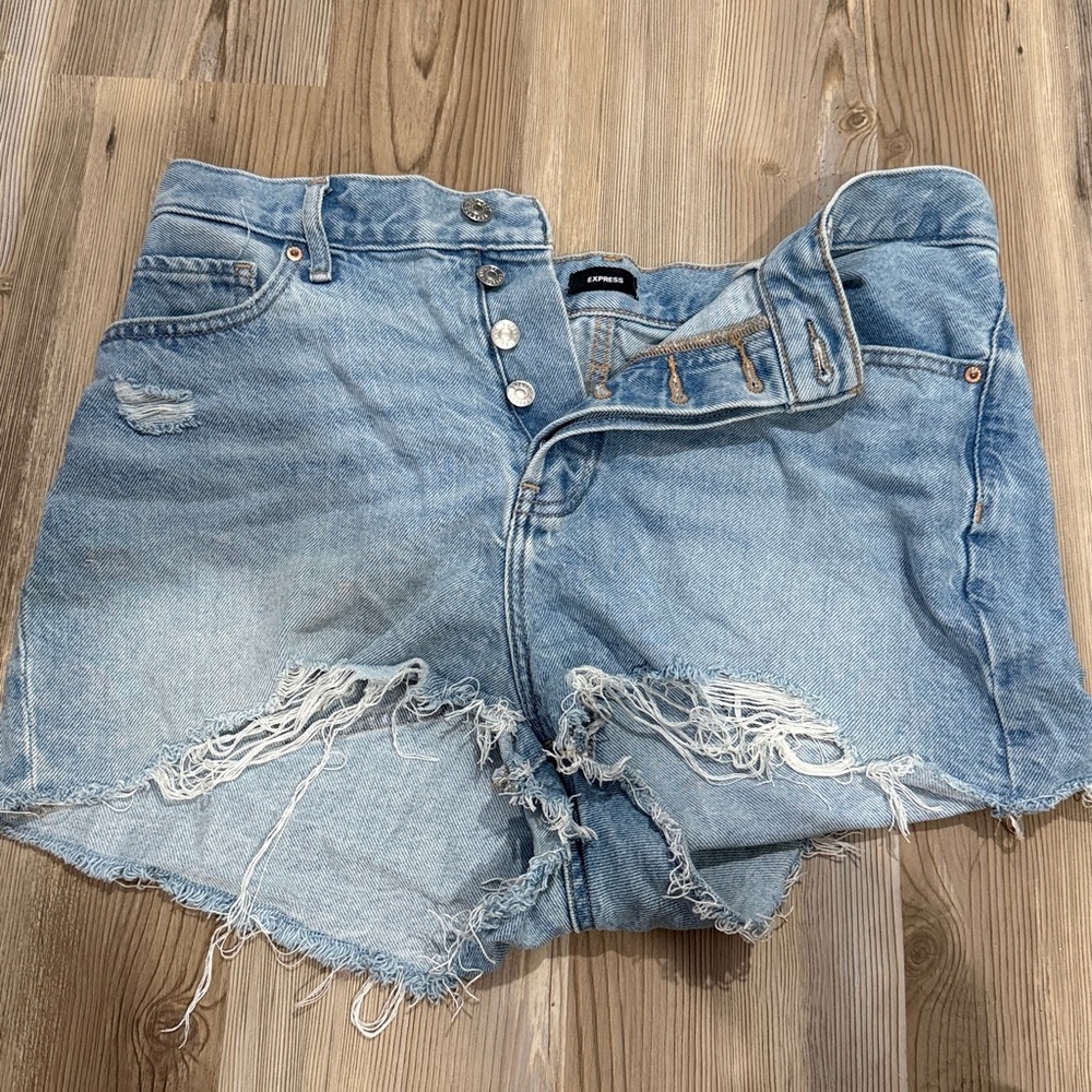 Light Blue High Rise Distressed Denim Shorts